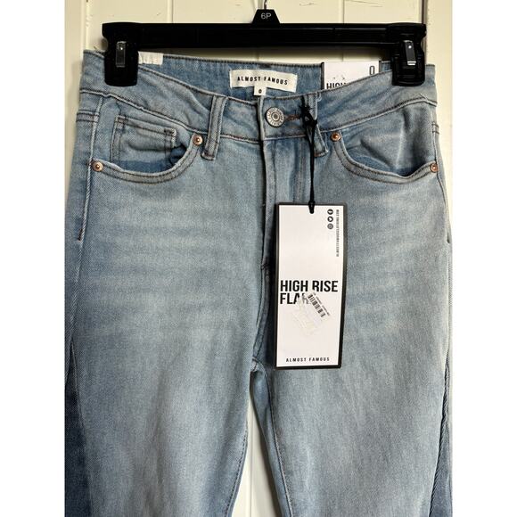 Almost Famous Womens Jeans Size 0 High Rise Flare Colorblock Raw Hem Patchwork - Picture 8 of 8